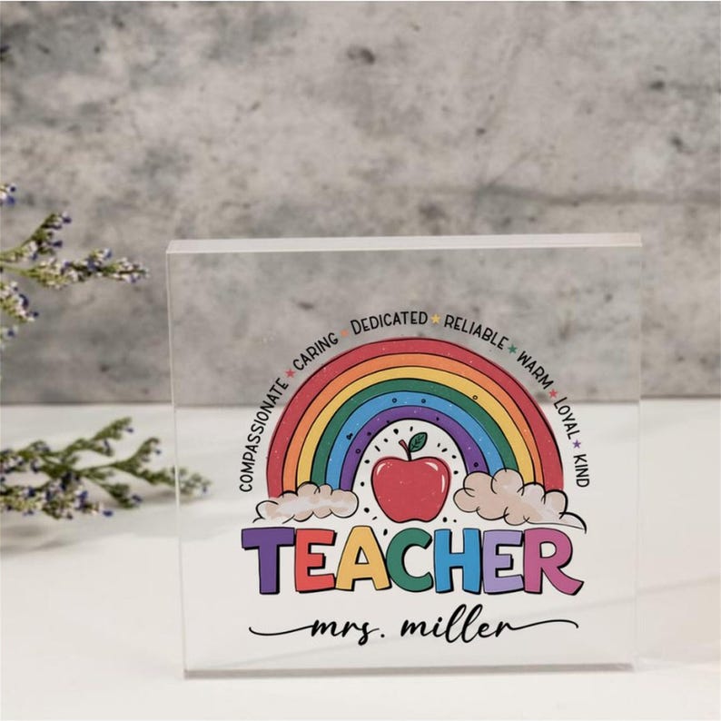 Personalized Teacher Gift,Teacher Desk Name Plate,Teacher Acrylic Plaque,Rainbow Teacher,Teacher Sign, Personalized Teacher Desk Name Plate