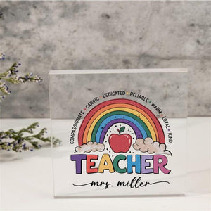 Personalized Teacher Gift,Teacher Desk Name Plate,Teacher Acrylic Plaque,Rainbow Teacher,Teacher Sign, Personalized Teacher Desk Name Plate