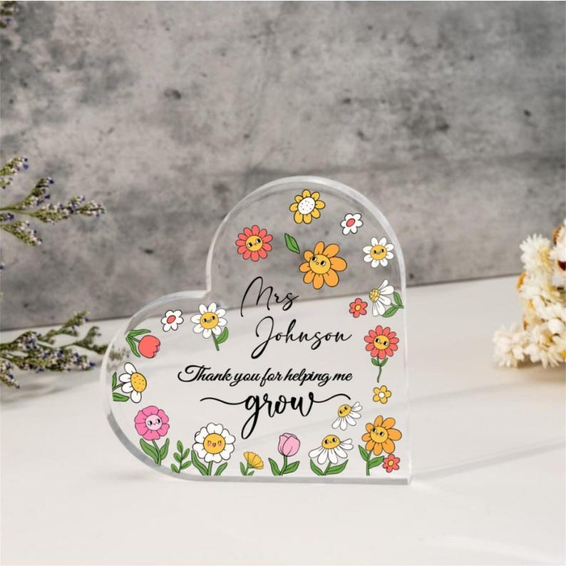 Personalized Teacher Gift,thank you for helping me grow, Teacher Desk Name Plate,Teacher Acrylic Plaque,Teacher SignTeacher Desk Name Plate