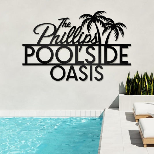 Personalized Palm Tree Oasis Metal Sign, Outdoor Patio Decor, Oasis Poolside Decor, Tropical Pool Bar Home Decor, Housewarming Gift