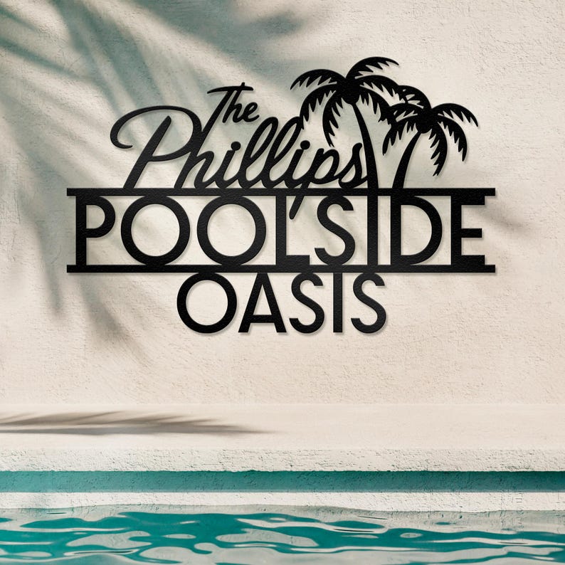 Personalized Palm Tree Oasis Metal Sign, Outdoor Patio Decor, Oasis Poolside Decor, Tropical Pool Bar Home Decor, Housewarming Gift