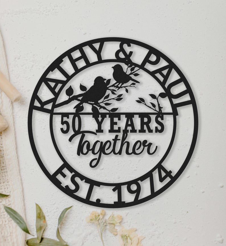 Custom 50 Years Together Monogram Sign, Personalised Family Name Metal Sign, 25 Years Together, 10 Years,Last Name Sign,Housewarming Wedding
