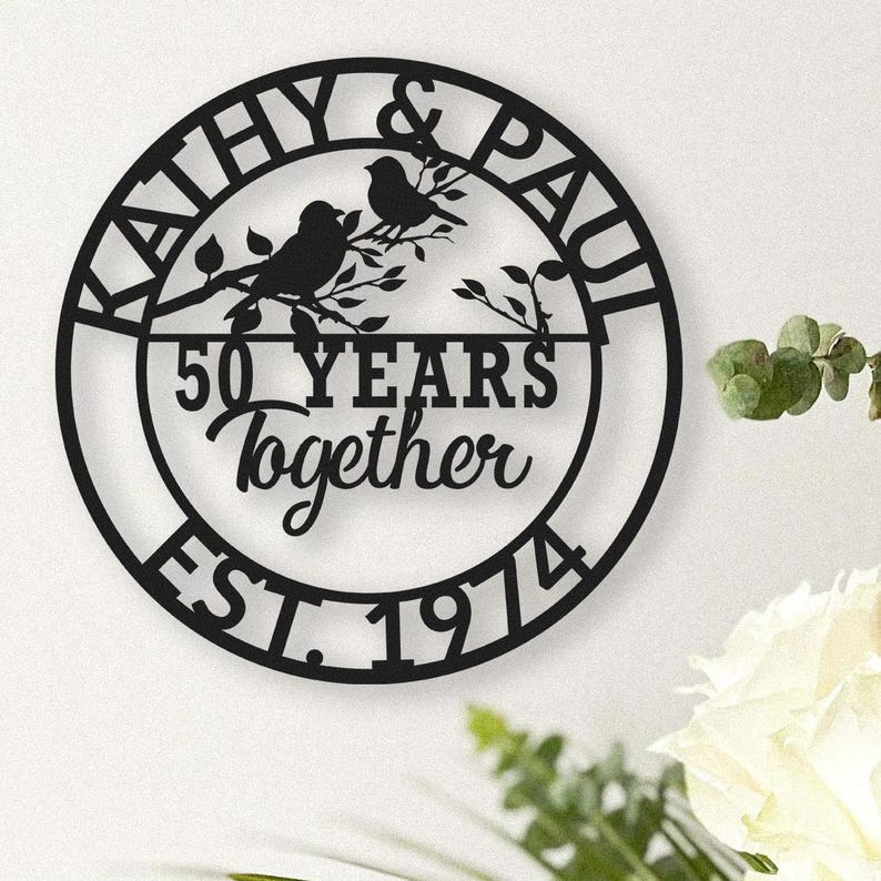 Custom 50 Years Together Monogram Sign, Personalised Family Name Metal Sign, 25 Years Together, 10 Years,Last Name Sign,Housewarming Wedding