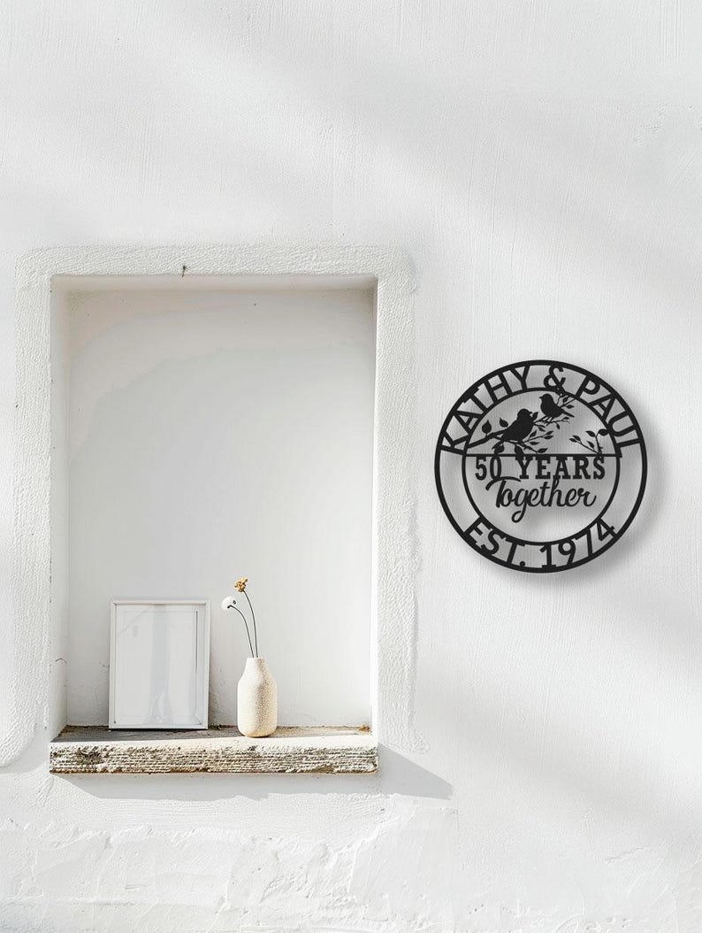 Custom 50 Years Together Monogram Sign, Personalised Family Name Metal Sign, 25 Years Together, 10 Years,Last Name Sign,Housewarming Wedding