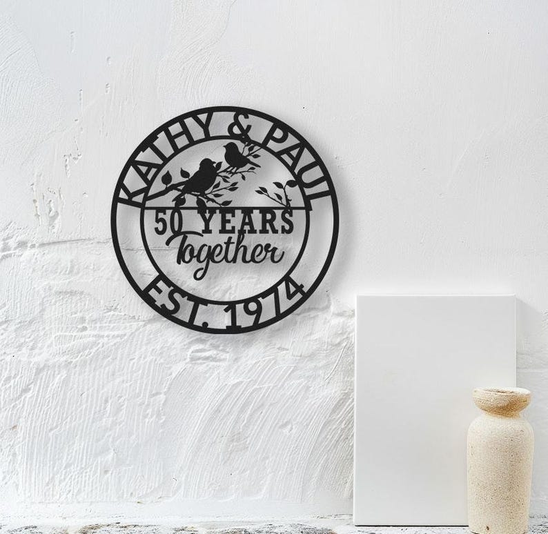 Custom 50 Years Together Monogram Sign, Personalised Family Name Metal Sign, 25 Years Together, 10 Years,Last Name Sign,Housewarming Wedding