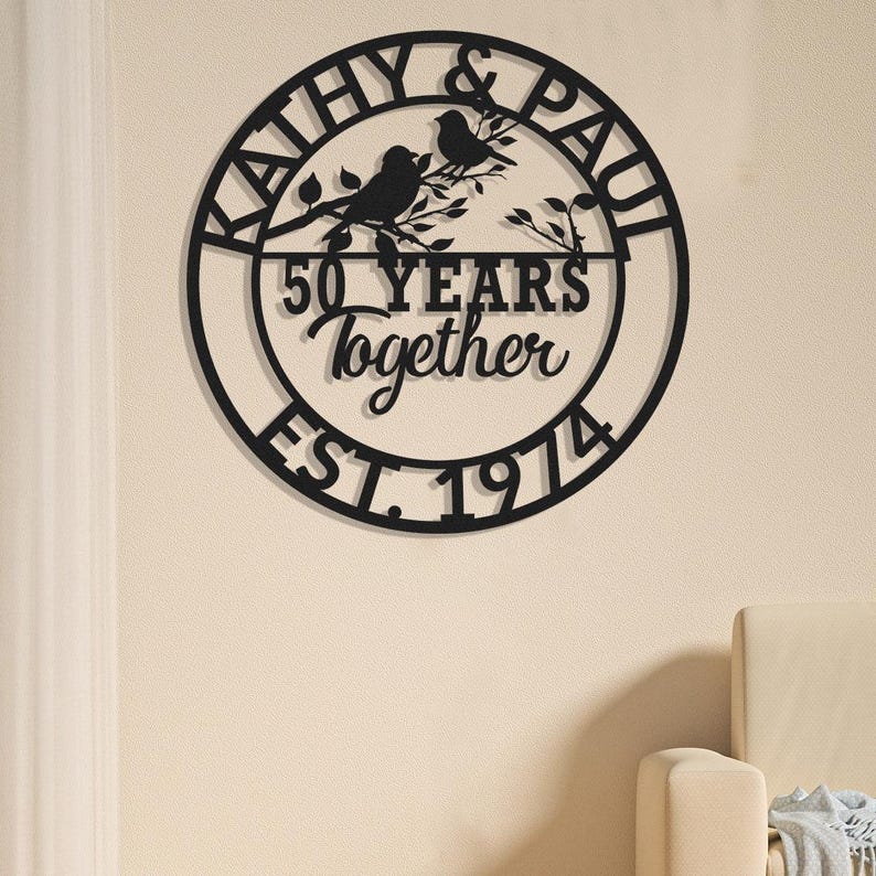 Custom 50 Years Together Monogram Sign, Personalised Family Name Metal Sign, 25 Years Together, 10 Years,Last Name Sign,Housewarming Wedding