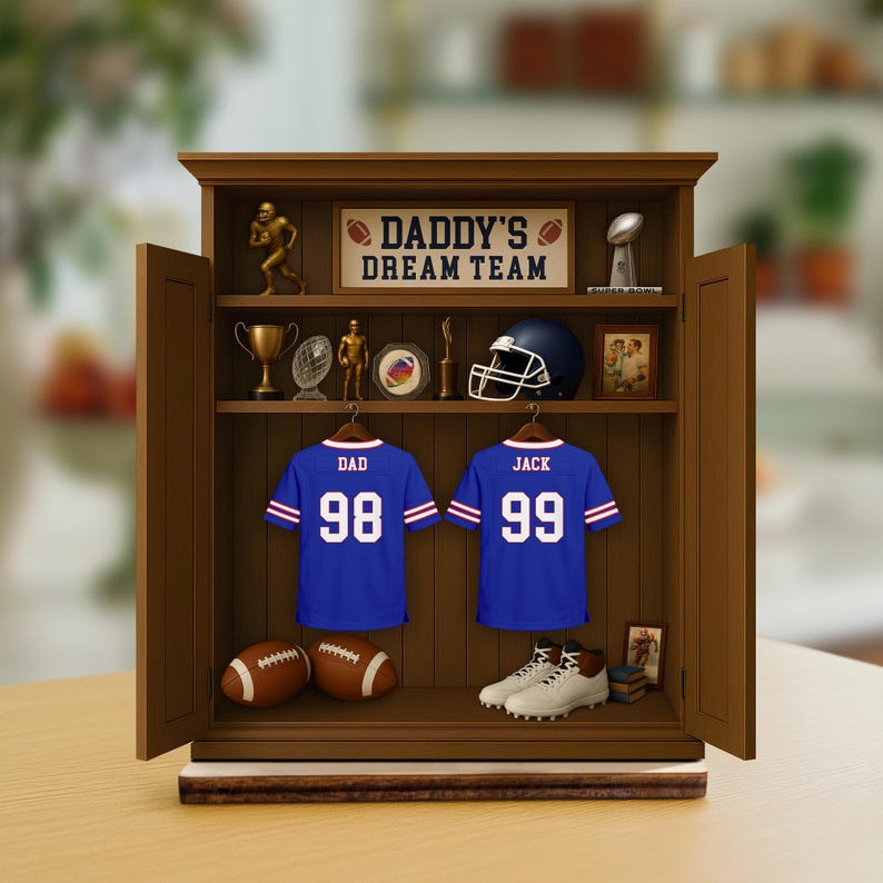Personalized Daddy's Dream Team Football Jersey 3-Layered Wooden Plaque, Father's Day Gifts For Sports Dad, Grandpa, Custom Names Sign
