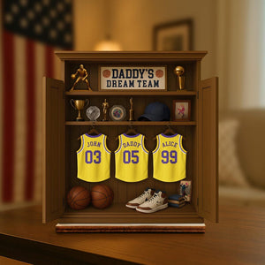 Personalized Daddy's Dream Team Basketball Jersey 3-Layered Wooden Plaque, Father's Day Gifts For Sports Dad, Grandpa Gift, Custom Name Sign