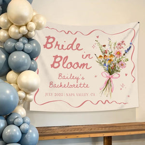 Bride In Bloom Bachelorette Tapestry,Custom Garden Bachelorette Banner Decor,Bachelorette Weekend Backdrop,Wildflower Bridal Shower Tapestry