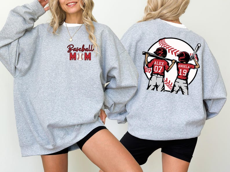 Personalized Baseball Mom Shirt, Baseball Two Player Shirt,Custom Name and Number Baseball Tee, Gameday Mom Shirt, Baseball Gift for Mom Dad
