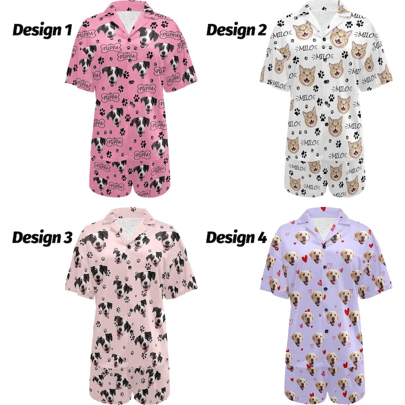 Custom Pet Face and Name On Unisex Short Pajamas, Custom Photo Pajamas, Personalized Your Pet Photo on Pet Lover PJs, Father's PJs, Pet PJs