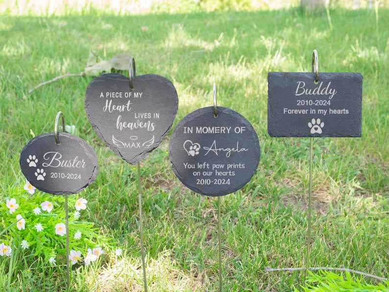 Engraved Pet Memorial Garden Stone with Stake, Custom Dog/Cat Loss Gift, Honor Your Beloved Pet, Personalized Outdoor Remembrance Gifts
