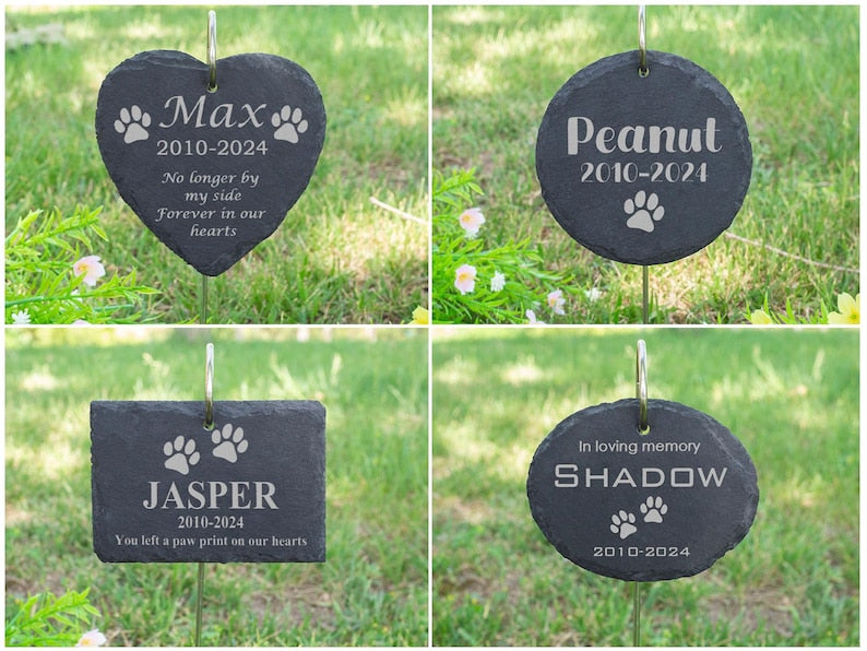 Laser Engraved Pet Memorial Stone, Garden Hanging Mourning Plaque with Easy Installation Stake, Outdoor Memorial Gift for Departed Pets