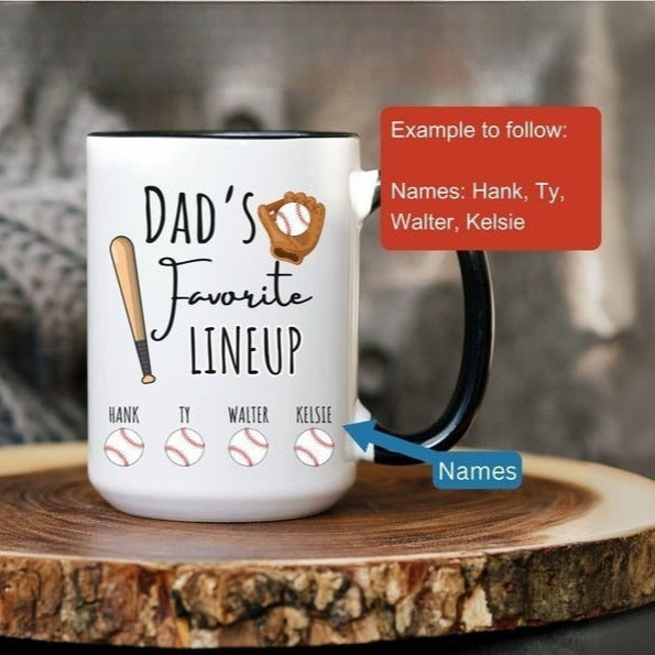 Custom Baseball Dad Mug, Personalized Baseball Dad Coffee Cup Dad's Favorite Lineup Mug with Name for Father's Day Gift Mug for Baseball Dad
