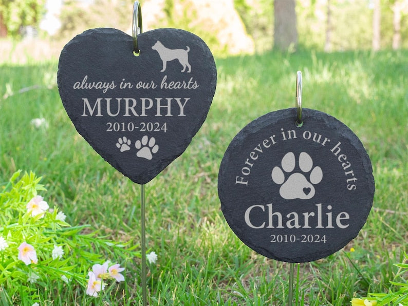 Laser Engraved Pet Memorial Stone, Garden Hanging Mourning Plaque with Easy Installation Stake, Outdoor Memorial Gift for Departed Pets