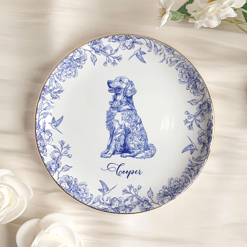 Dog Custom Breeds Chinoiserie Toile De Jouy - Personalized Jewelry Dish, Dog Lover Gift, Dog Jewelry Dish, Dog Dad Dog Mom Trinket Dish