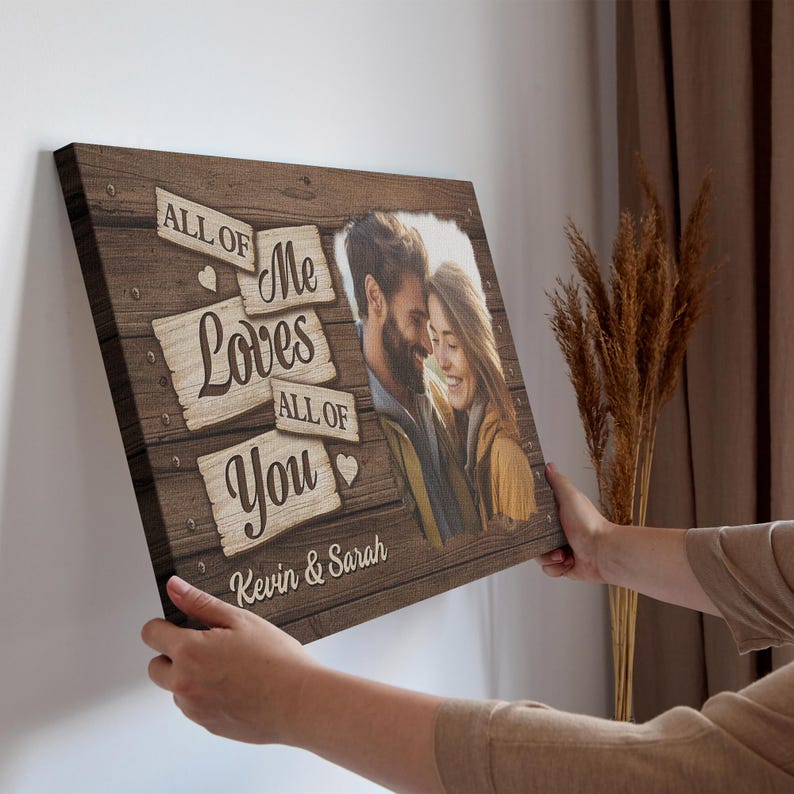 Custom Wooden Couple Photo Canvas, Personalized Anniversary Gift with Names and Photo, Romantic Home Decor, Unique Wedding Keepsake