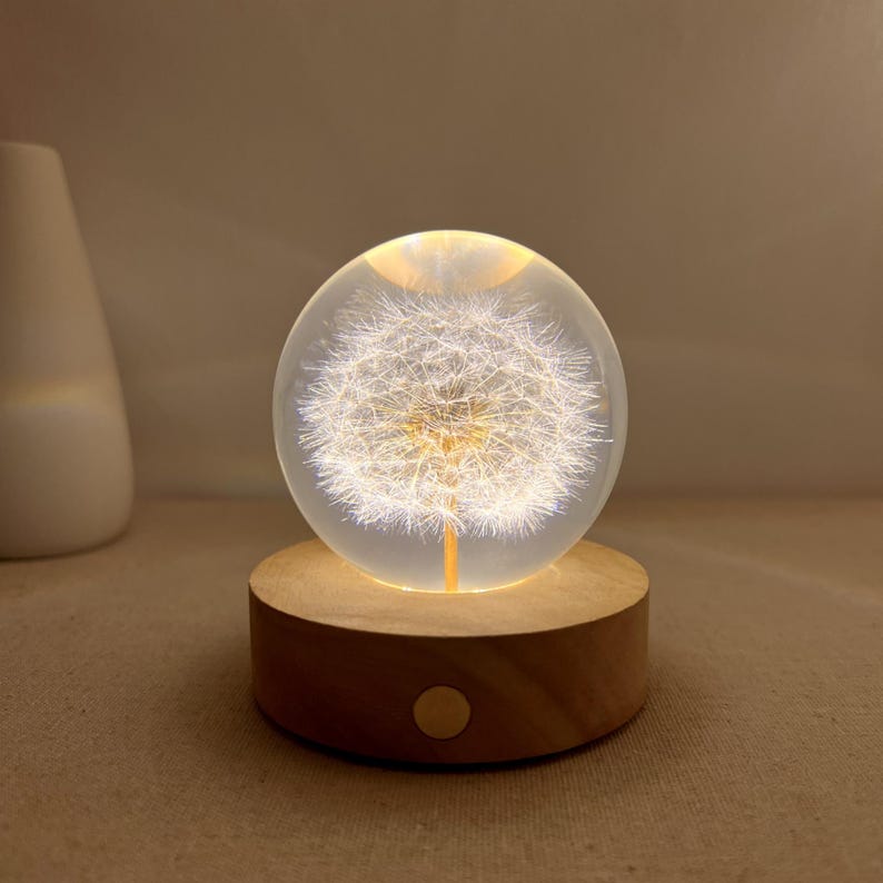 Dried Dandelion Night Light, Real Flower Night Lamp, Preserved Floral Resin Art Lamp, Dandelion Bedside Lamp, Personalized Birthday Gift