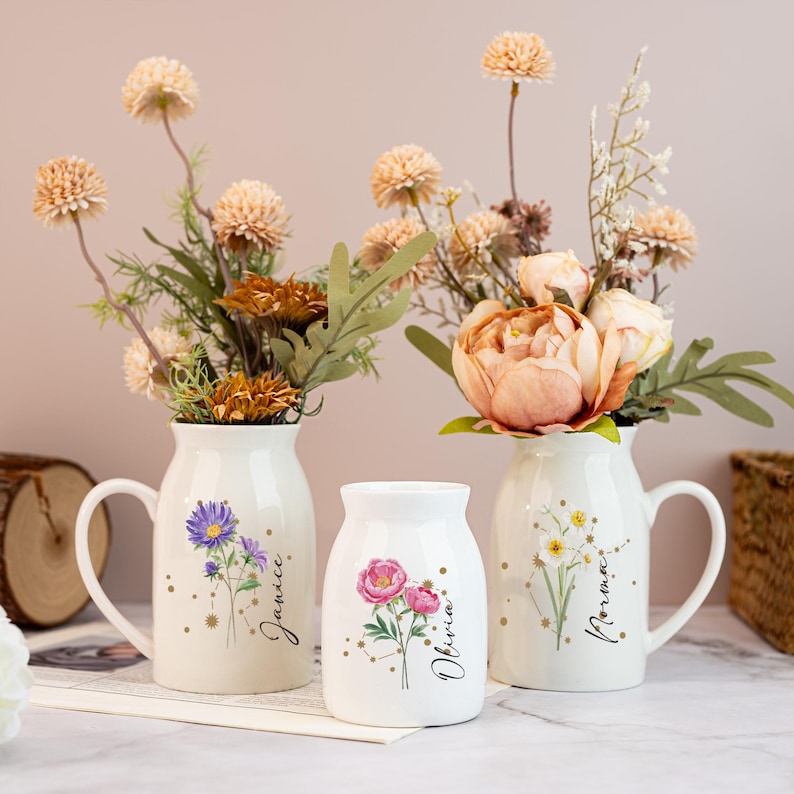 Personalized Birth Flower Vase,Zodiac Sign Vase,Flower Vase with Constellation Sign,Birthday Gift,Mini Ceramic Vase,Home Decor,Gift for Her