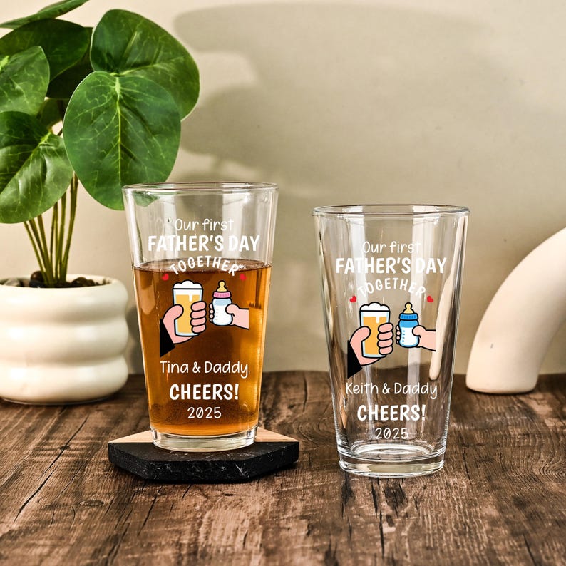 Custom Fathers Day Dad Beer Glass, First Father's Day Gift 2025, Gift For Dad, New Dad Wine Glass, Gift for Husband, Fathers Day Keepsake