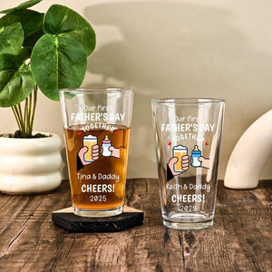 Custom Fathers Day Dad Beer Glass, First Father's Day Gift 2025, Gift For Dad, New Dad Wine Glass, Gift for Husband, Fathers Day Keepsake