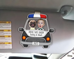 Father's Day Gift for Police Officer, Custom Photo Dad Car Visor Clip, Dad Sun Visor Clip, Drive Safe Daddy, Police Officer Picture Frame