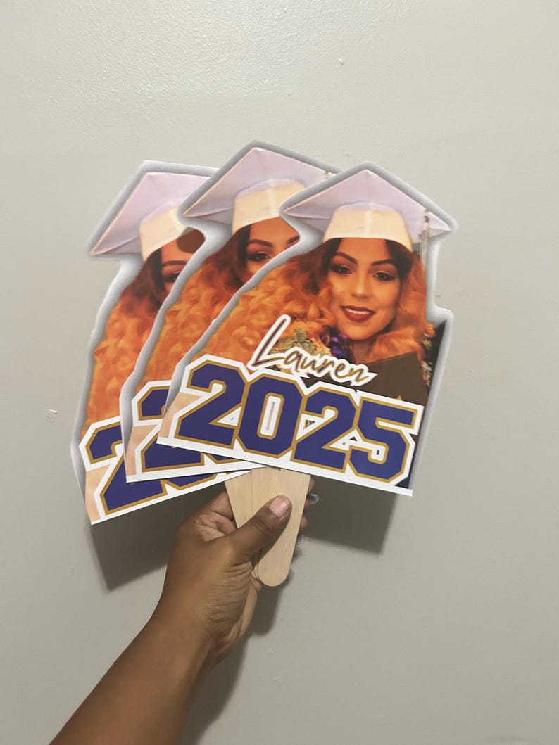 Personalized Graduation Face Fans Class of 2025 | Custom Head Cutouts with Wooden Handles | Grad Party Big Head Props Face on a Stick Fans