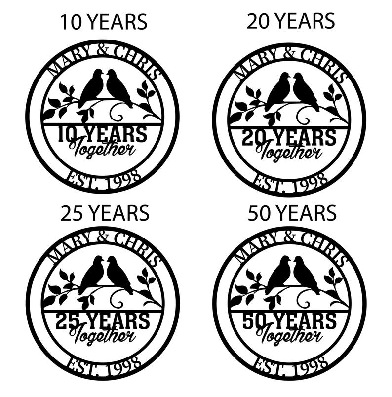 Personalized Anniversary Metal Wall Sign, 10/20/25/50 Year Together Sign, Custom Wedding Anniversary Gift, Family Name Date Sign,Parent Gift