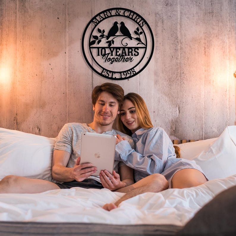 Personalized Anniversary Metal Wall Sign, 10/20/25/50 Year Together Sign, Custom Wedding Anniversary Gift, Family Name Date Sign,Parent Gift