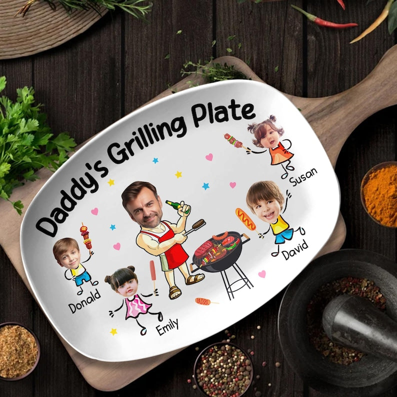 Fathers Day Gift For Dad From Kids, Daddy Grilling Platter, Funny Dad Gift, Personalized Platter With Photo & Name, Papa Platter Gifts