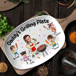Fathers Day Gift For Dad From Kids, Daddy Grilling Platter, Funny Dad Gift, Personalized Platter With Photo & Name, Papa Platter Gifts