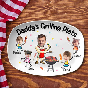 Fathers Day Gift For Dad From Kids, Daddy Grilling Platter, Funny Dad Gift, Personalized Platter With Photo & Name, Papa Platter Gifts