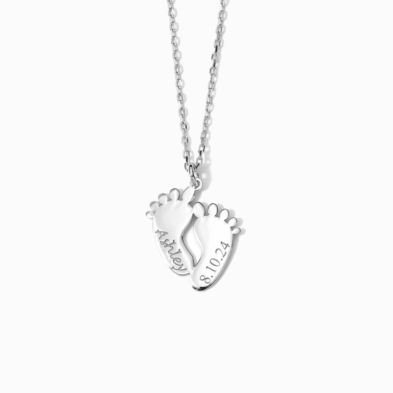 14k Solid Gold New Mom Necklace: Personalized Baby Feet