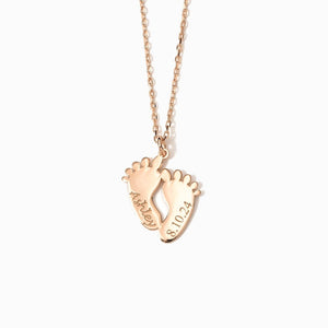 14k Solid Gold New Mom Necklace: Personalized Baby Feet