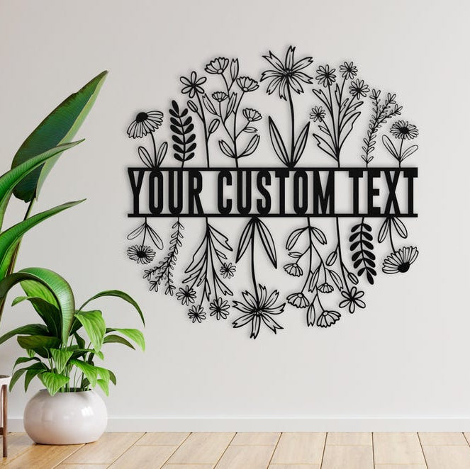Wildflower Metal Wall Art, Custom Metal Sign, Wildflower Welcome Sign, Personalized Family Last Name Sign, Flower Farmhouse Decor for Spring