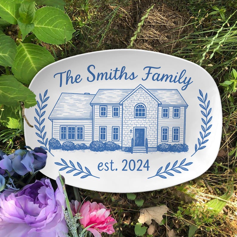 Custom House Portrait Platter | Personalized Family Home Plate | Housewarming Gift New Home Established Dish | Homeowner Keepsake DECOR only