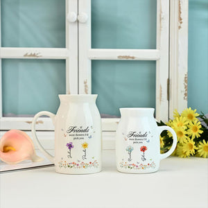 Personalized Friendship Floral Ceramic Vase,Custom Birth Month Flower Vase,Friendship Gifts for Sister/Besties/Best Friend,Decor Gift