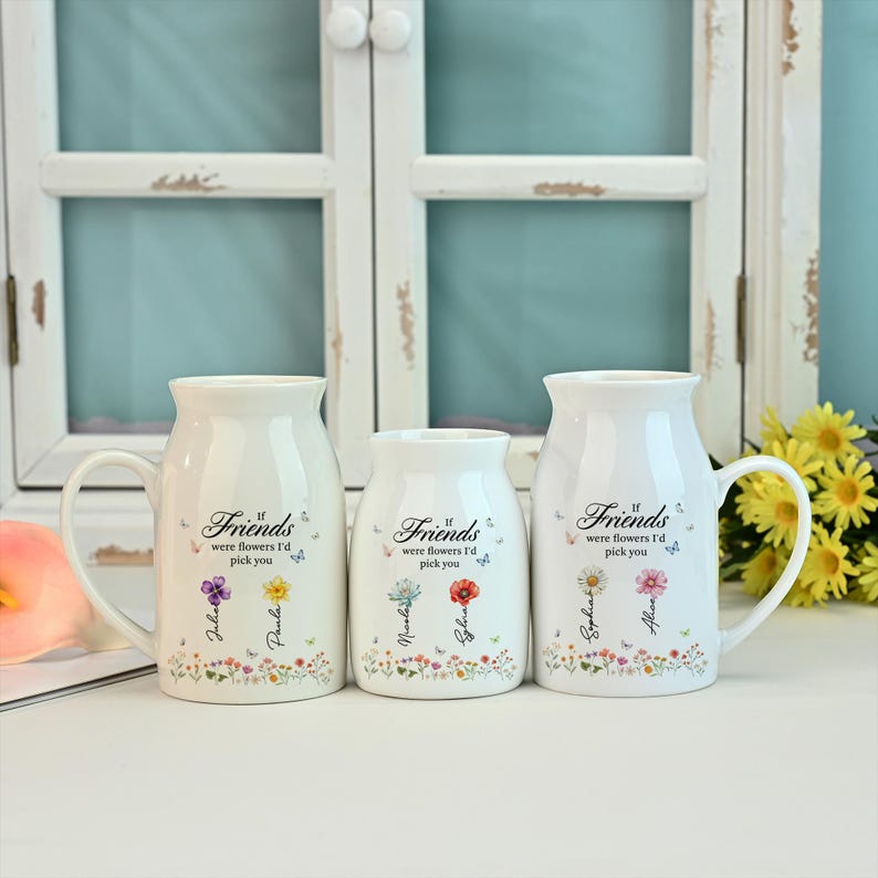 Personalized Friendship Floral Ceramic Vase,Custom Birth Month Flower Vase,Friendship Gifts for Sister/Besties/Best Friend,Decor Gift