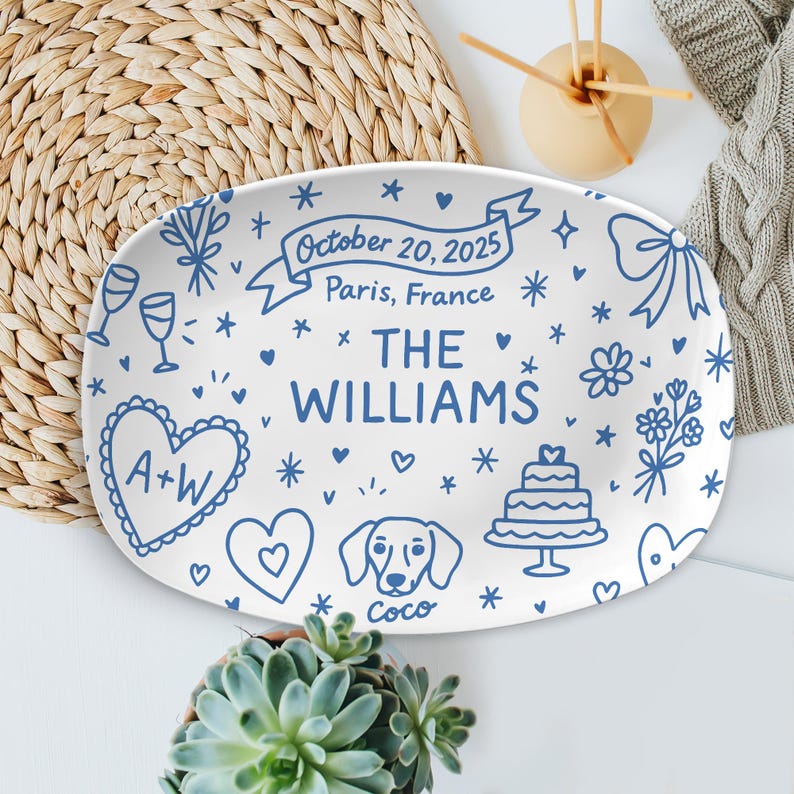 Custom Wedding Platter Personalized Bridal Gift with Names, Date & Location Unique Keepsake for Bride and Groom, Bridal shower