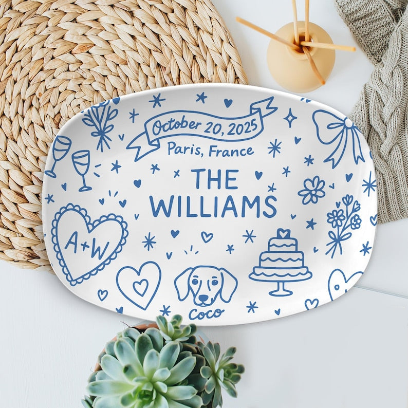 Custom Wedding Platter Personalized Bridal Gift with Names, Date & Location Unique Keepsake for Bride and Groom, Bridal shower