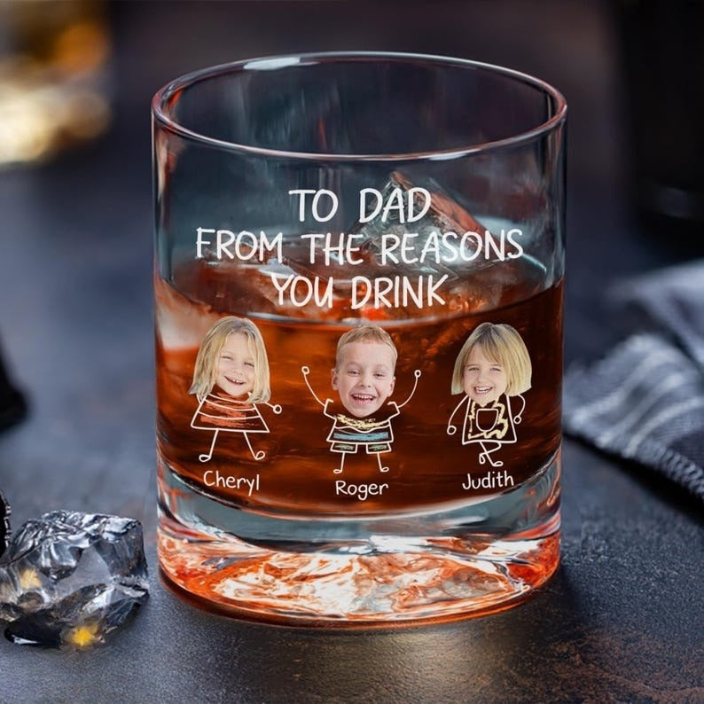 Custom Dad Whiskey Glass, Fathers Day Dad Whiskey Glass, Fathers Day Gifts To Dad From Kids, Gift For Dad, New Dad Wine Glass, Photo Glass