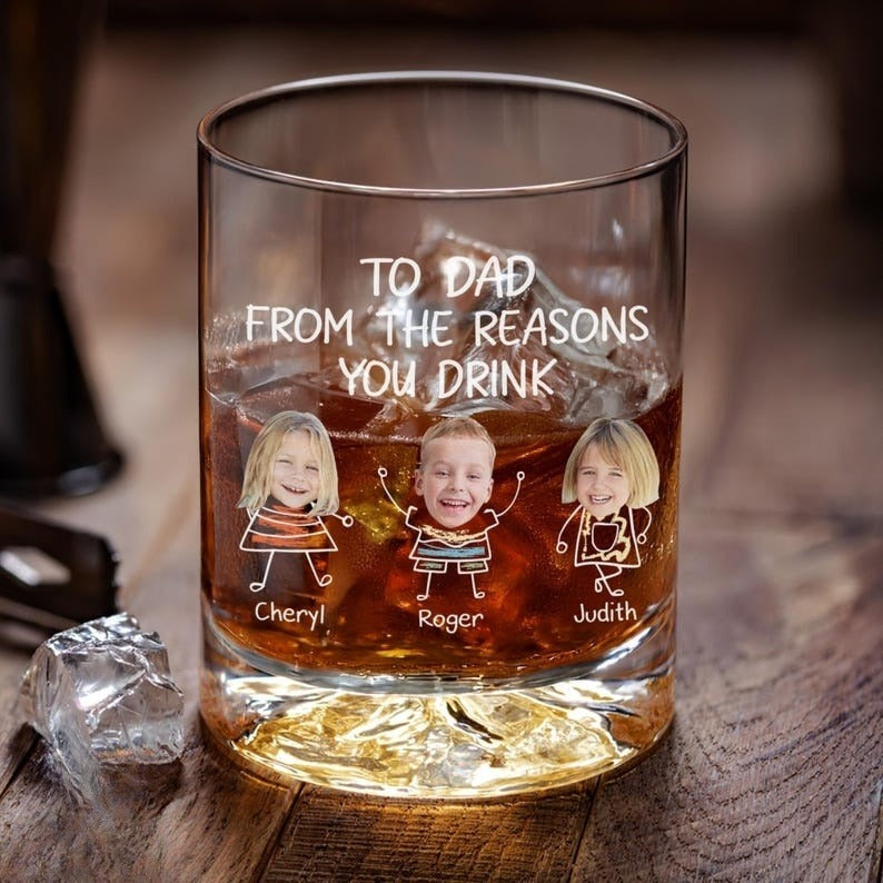 Custom Dad Whiskey Glass, Fathers Day Dad Whiskey Glass, Fathers Day Gifts To Dad From Kids, Gift For Dad, New Dad Wine Glass, Photo Glass
