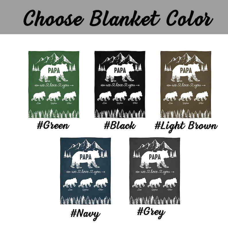 Papa Bear With Kids Name We Love You Gift For Dad, Grandpa, Personalized Blanket, Custom Father's Day Gift, Gift for Dad, New Grandpa Gift