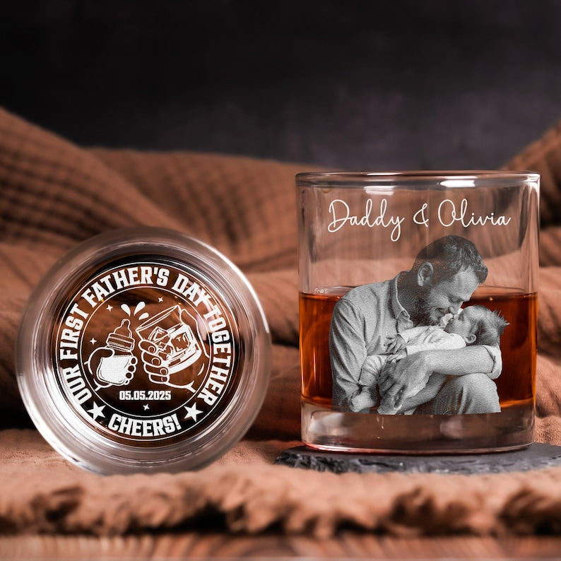 Our First Father's Day Together Cheers!, Personalized First Father's Day Whiskey Glass With Photo, Newborn Gift for Dad, New Father Gift