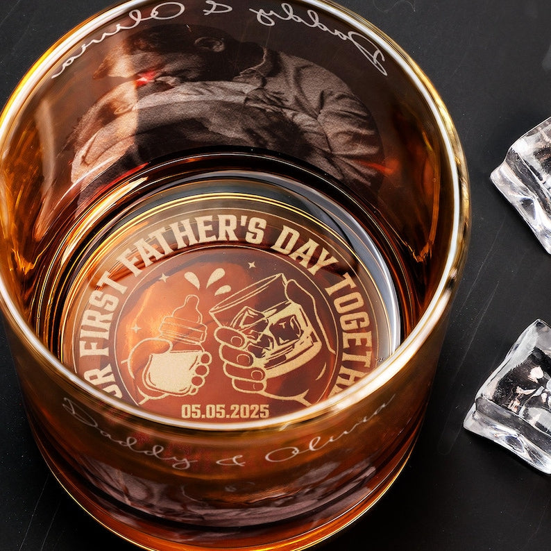 Our First Father's Day Together Cheers!, Personalized First Father's Day Whiskey Glass With Photo, Newborn Gift for Dad, New Father Gift