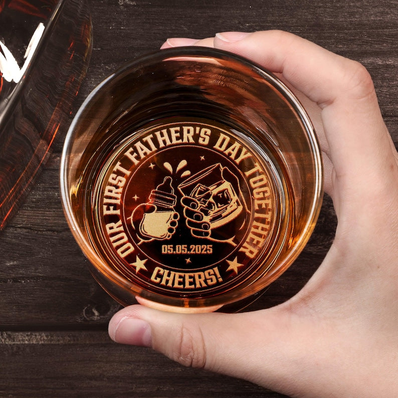 Our First Father's Day Together Cheers!, Personalized First Father's Day Whiskey Glass With Photo, Newborn Gift for Dad, New Father Gift