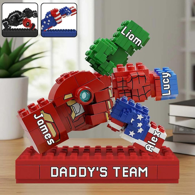 Personalized Superhero Fist Bump Dad Acrylic Plaque, Daddy's Team Flat Desk Plaque Gift for Father's Day, Hero Movie Fan Decor 3D Effect