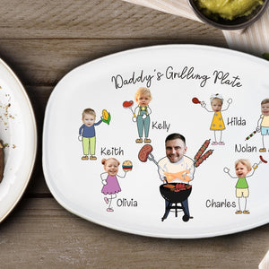 Personalized Face Grilling Platter, Daddy's Grilling Plate with Kid's Names, BBQ Platter, 2025 Fathers Day Gift, Funny Gift for Papa Grandpa