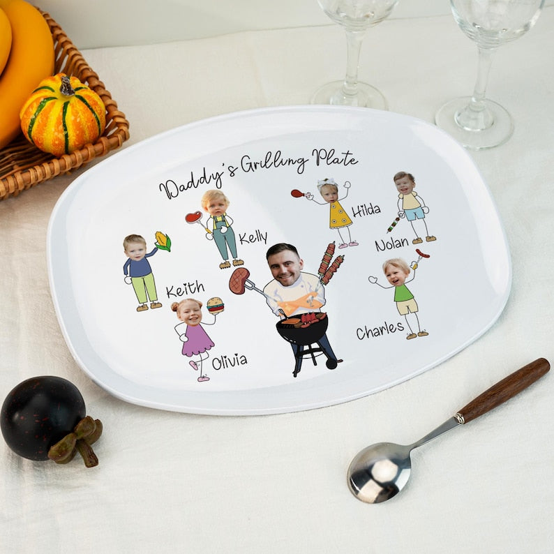 Personalized Face Grilling Platter, Daddy's Grilling Plate with Kid's Names, BBQ Platter, 2025 Fathers Day Gift, Funny Gift for Papa Grandpa