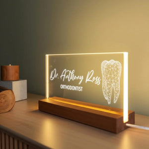 Orthodontist Custom Acrylic LED Sign with Name, Dentist Office Desk Name Plate, Tooth Line Art Dentist Graduation Gift, Gifts for Dentist
